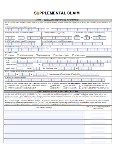 sample supplemental claim form template