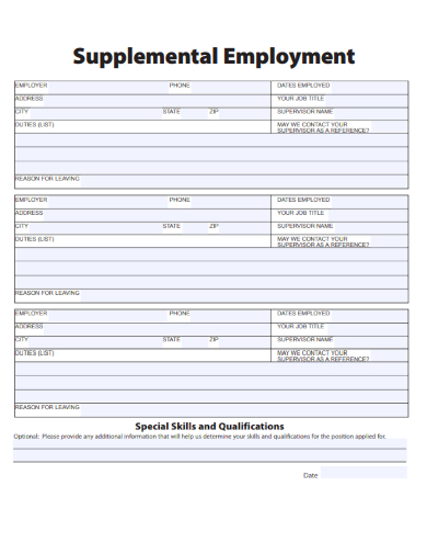 sample supplemental employment form template