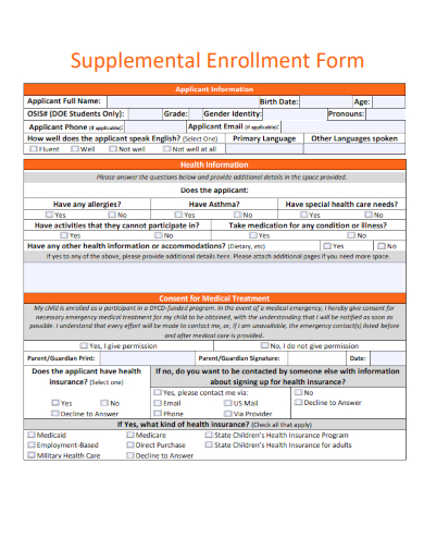 sample supplemental enrollment form template