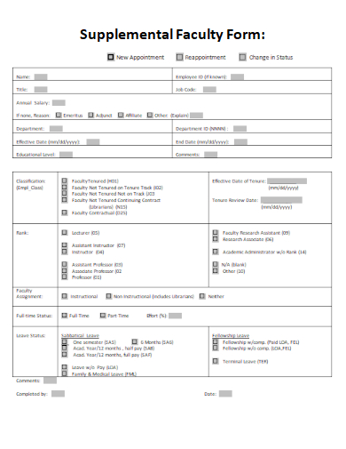 sample supplemental faculty form template