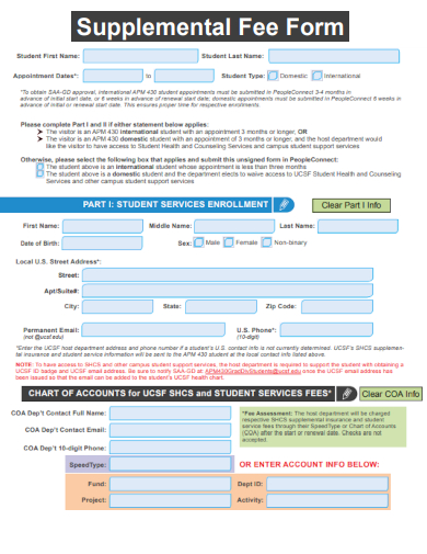 sample supplemental fee form template
