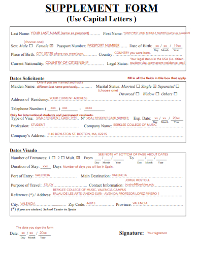 sample supplemental form format template