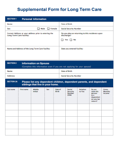sample supplemental form for long term care template