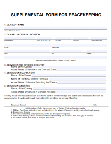 sample supplemental form for peacekeeping template
