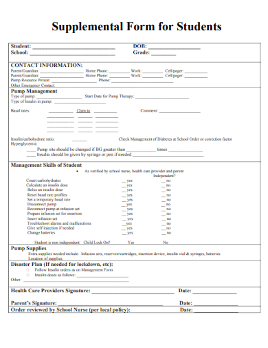sample supplemental form for students template