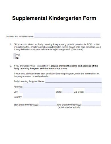 sample supplemental kindergarten form template