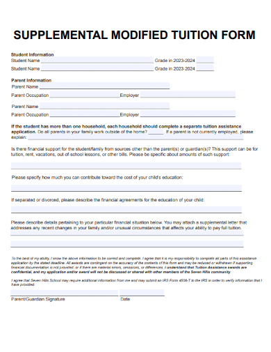 sample supplemental modified tuition form template