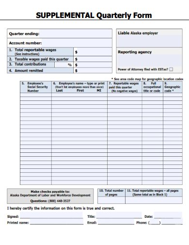 sample supplemental quarterly form template