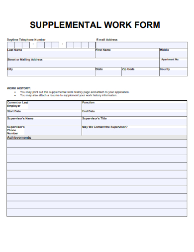 sample supplemental work form template