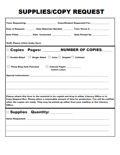 sample supplies copy request template