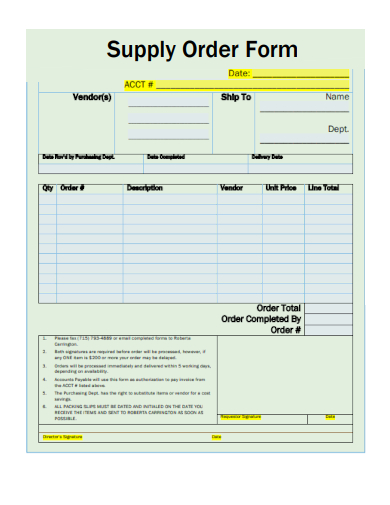 sample supply order form basic template
