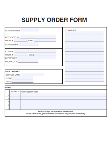 sample supply order form blank template