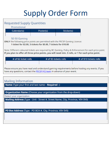 sample supply order form editable template