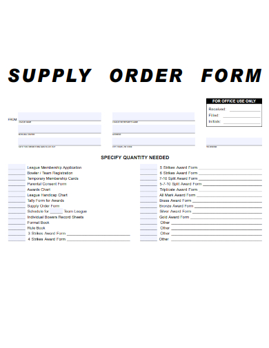 sample supply order form printable template