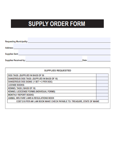 sample supply order form standard template