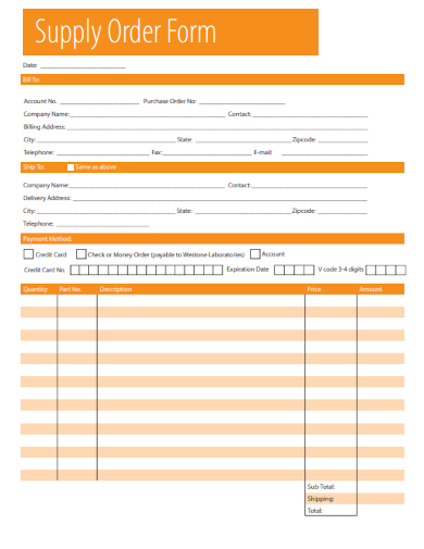 sample supply order form template
