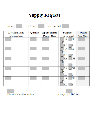 sample supply request editable template