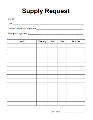 sample supply request standard template