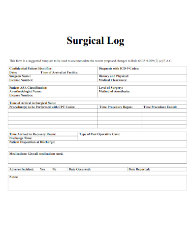 sample surgical log form template