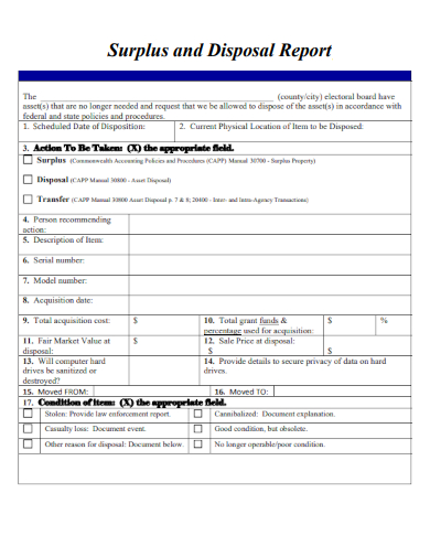 sample surplus and disposal report form template
