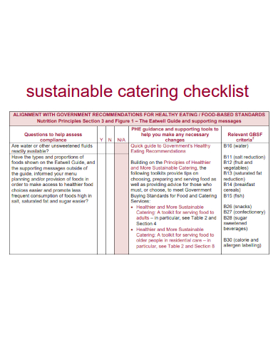 sample sustainable catering checklist template