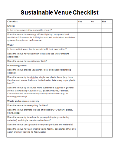 sample sustainable venue checklist template