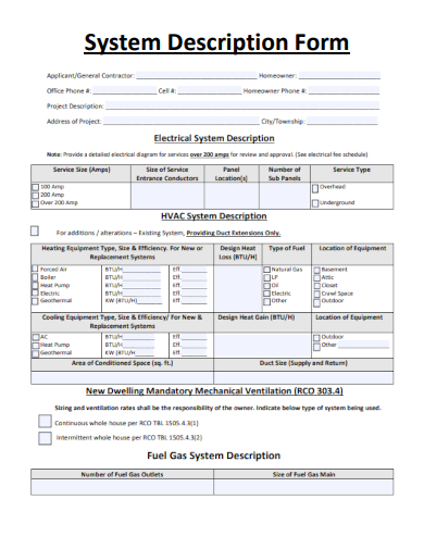 sample system description form template
