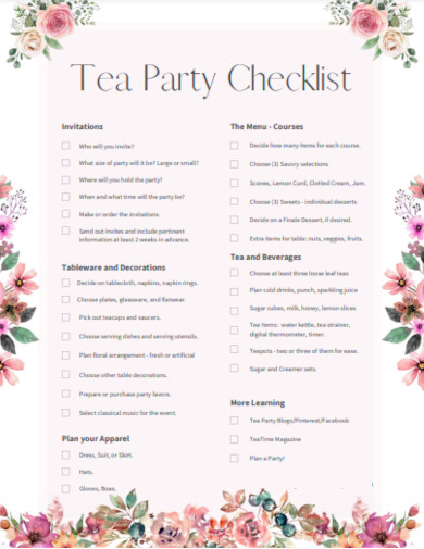 sample tea party checklist template