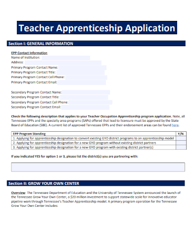 sample teacher apprenticeship application template