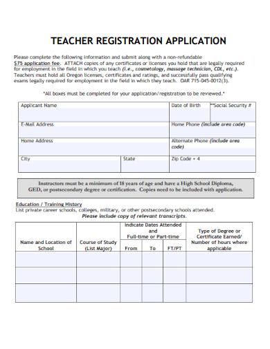 sample teacher registration application template