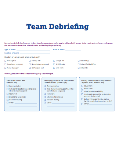sample team debriefing template