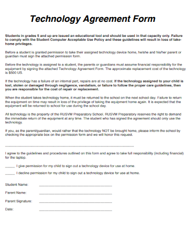 sample technology agreement form template