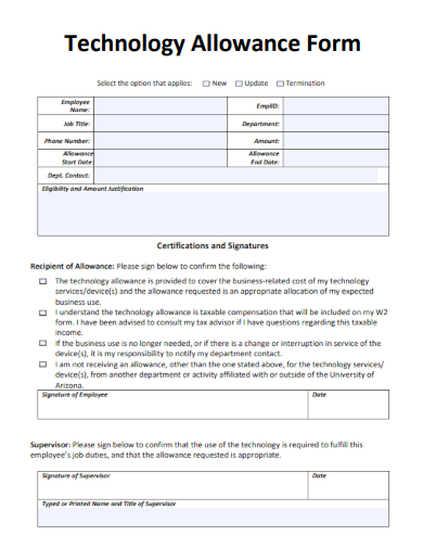 sample technology allowance form template