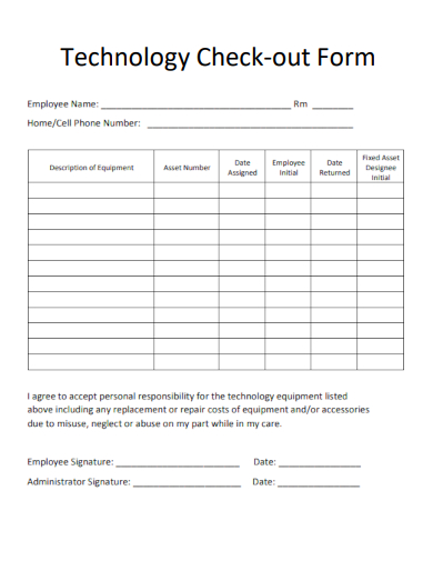 sample technology check out form template