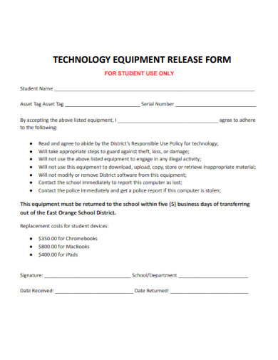 sample technology equipment release form template
