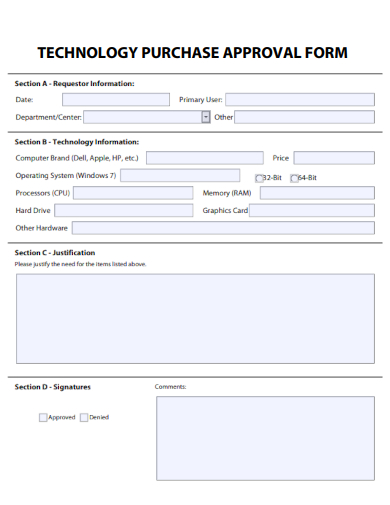 sample technology purchase approval form template