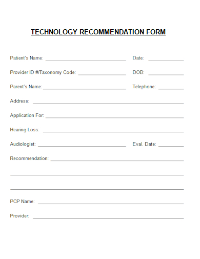sample technology recommendation form template