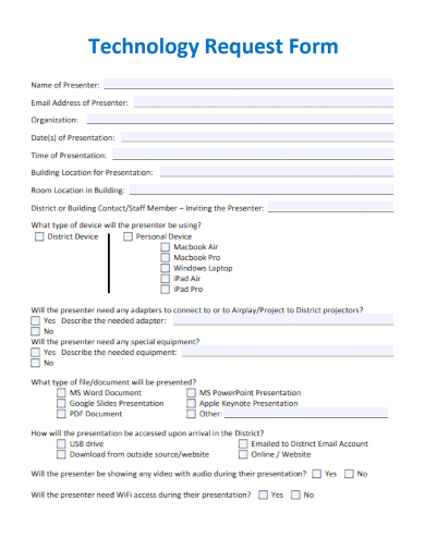 sample technology request form template