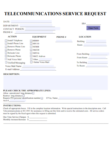 sample telecommunications service request template