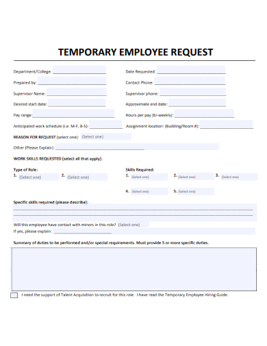 sample temporary employee request template