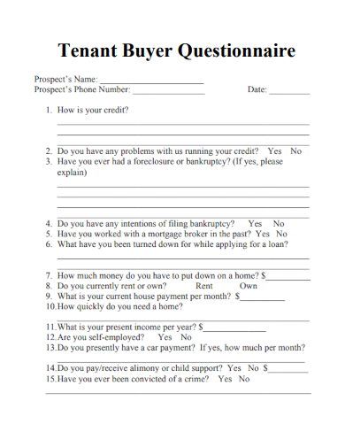 sample tenant buyer questionnaire template