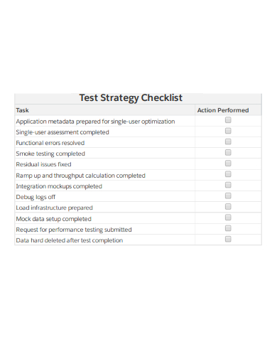 sample test strategy checklist template