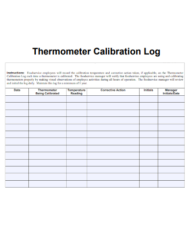 sample thermometer calibration log form template