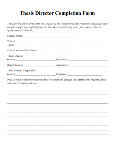 sample thesis director completion form template