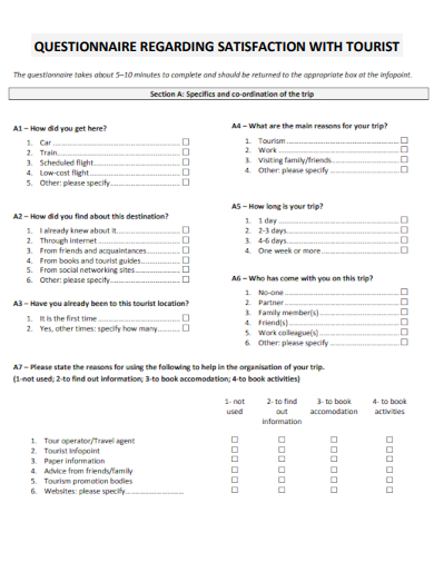 sample tourist satisfaction questionnaire template