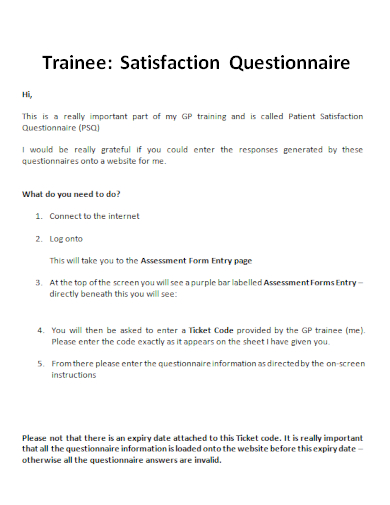 sample trainee satisfaction questionnaire template