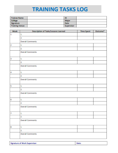 sample training task log form template