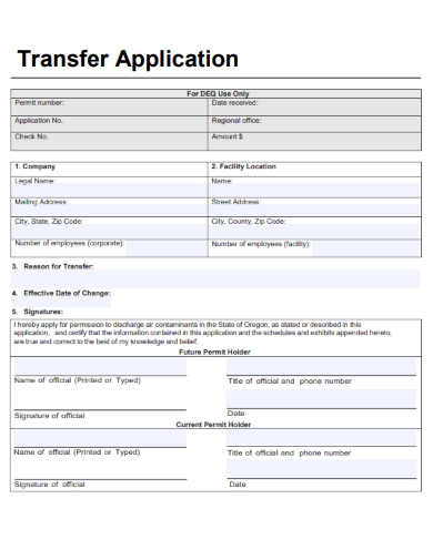 sample transfer application basic form template