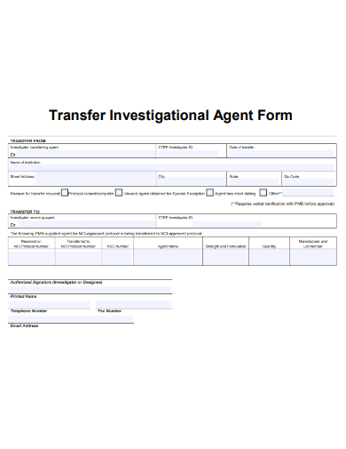 sample transfer investigational agent form template