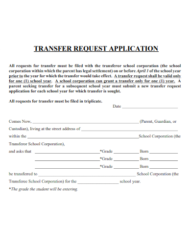 sample transfer request application form template